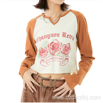 Women's autumn fashion alphabet floral long sleeve top